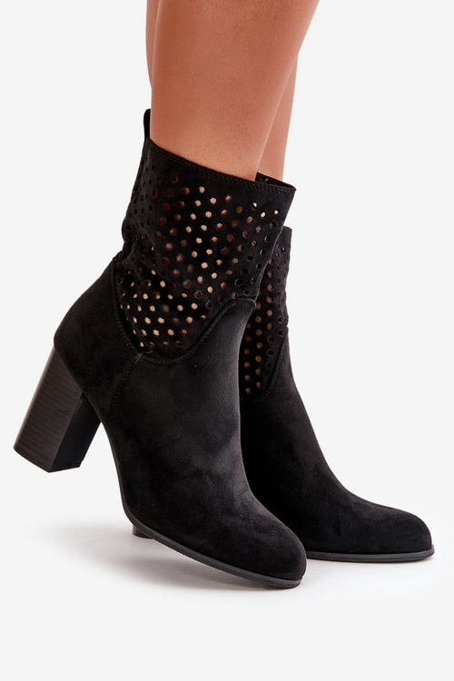 Botki Damskie Na Słupku Zapinane Na Zamek Czarne Meriadne