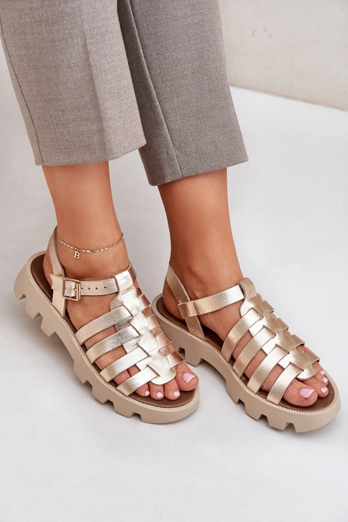 Skórzane Sandały Damskie Zazoo 3695 Złote