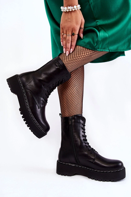 Skórzane Ocieplane Botki Glany Big Star II274109 Czarne