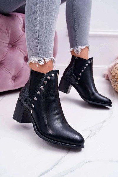 Botki Damskie Na Obcasie Z Gumkami Czarne Vista