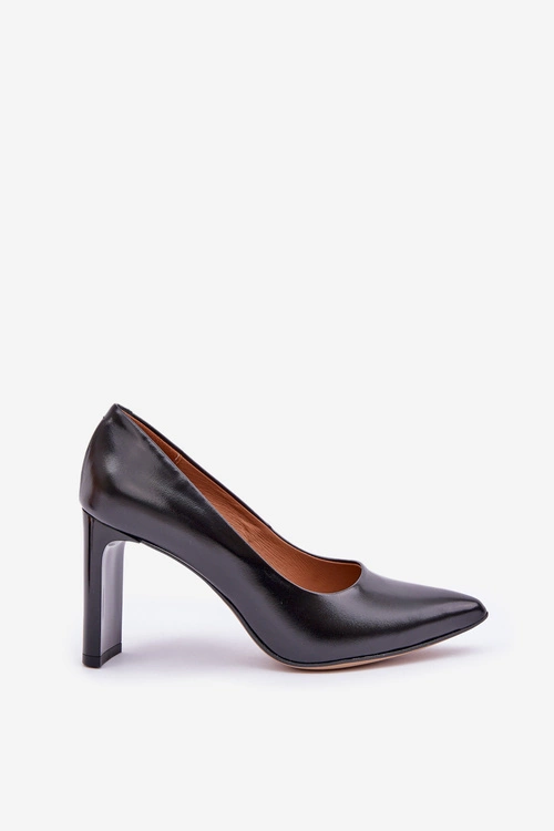 Eleganckie Czółenka Ze Skóry Naturalnej Na Słupku Lewski 2659/2043 Czarne