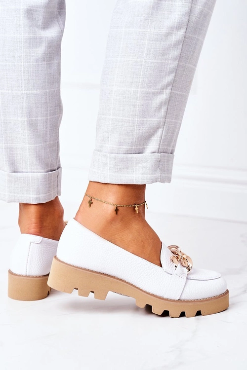 Skórzane Mokasyny Lewski Shoes 3040 Białe
