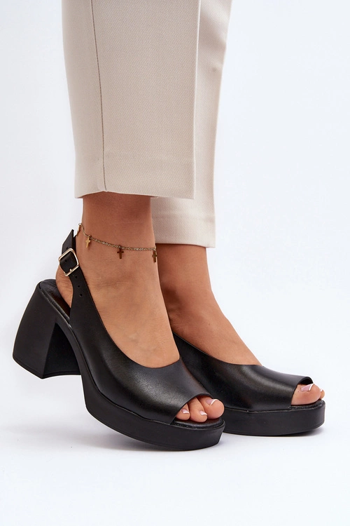 Zazoo 40376 Skórzane Sandały Na Masywnym Obcasie Czarne