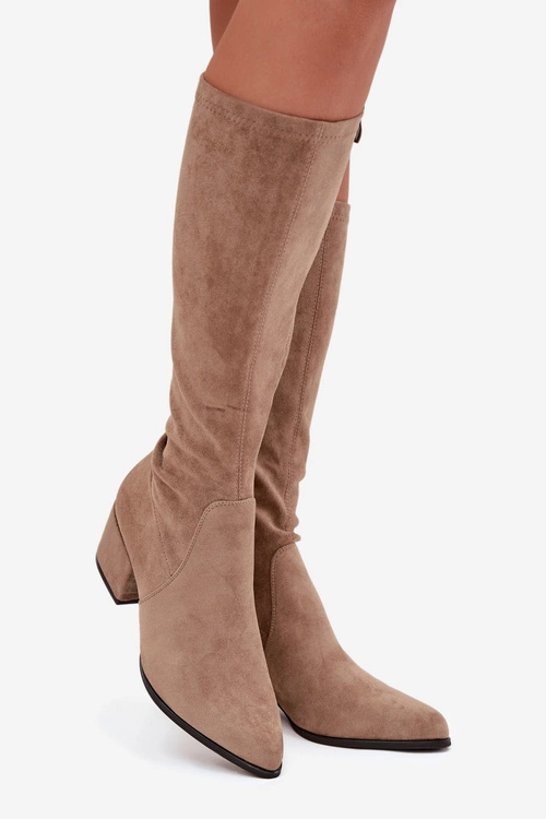 Kozaki Damskie Na Niskim Obcasie Eko Zamszowe Sergio Leone KZ212 Beżowe