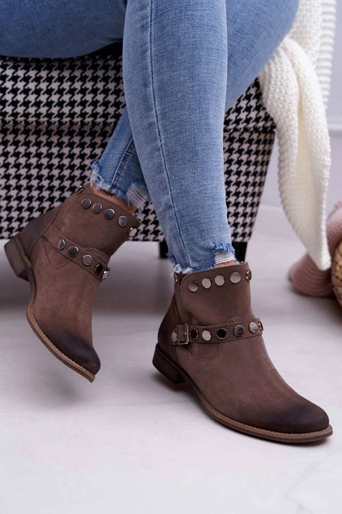 Botki Damskie Beżowe Welurowe Exquisite 1172