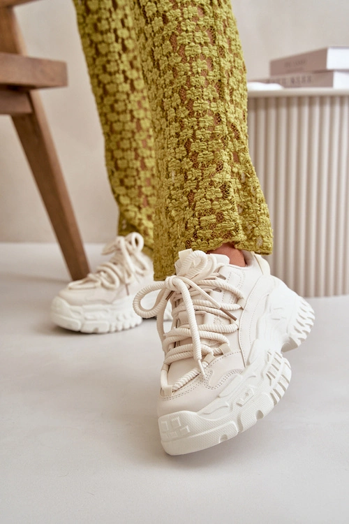 Sneakersy Damskie Na Masywnej Podeszwie Jasnobeżowe Nevela