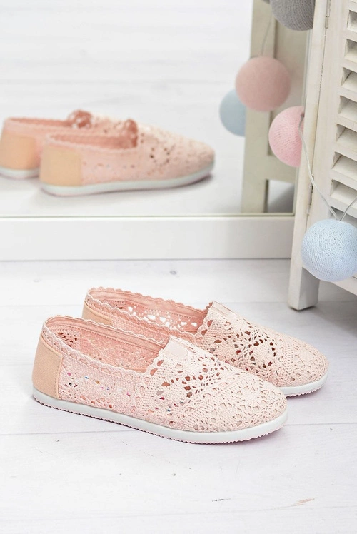 Koronkowe Damskie Baleriny Little Sugar Pudrowy Róż