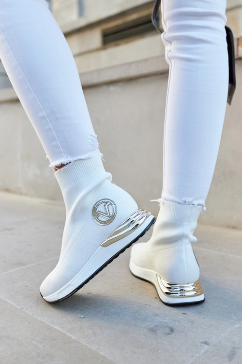 Damskie Buty Sportowe Skarpetowe Białe Runaway