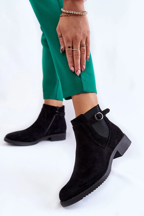 Damskie Ocieplane Zamszowe Botki Sztyblety Czarne Janette