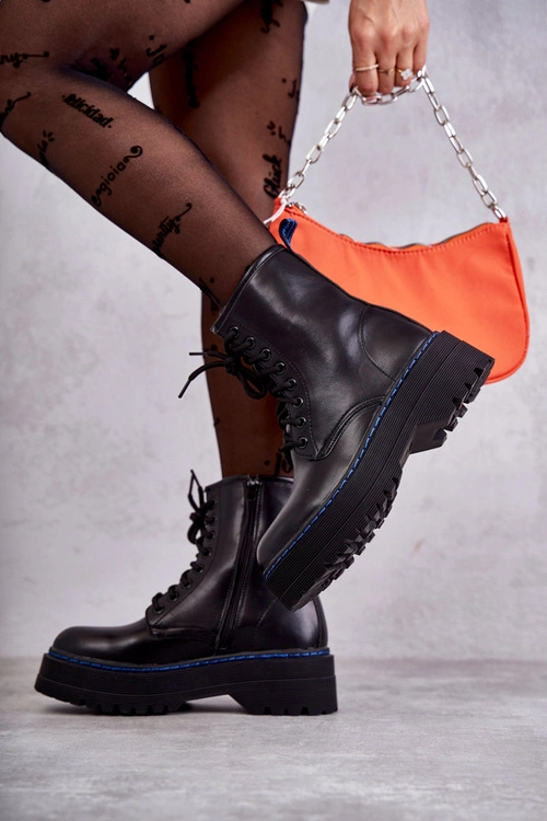 Damskie Wiązane Botki Glany Czarne Callie