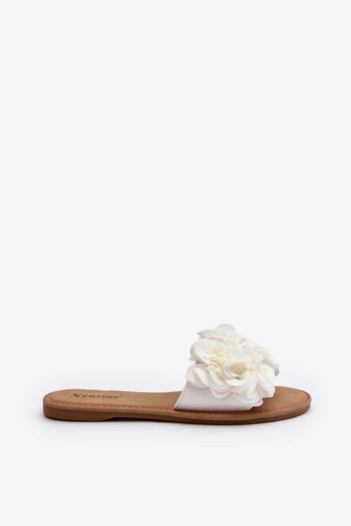 Damskie Klapki Z Kwiatkami Białe Eelfan