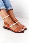 Płaskie Sandały Damskie Brązowo-Złote Doris