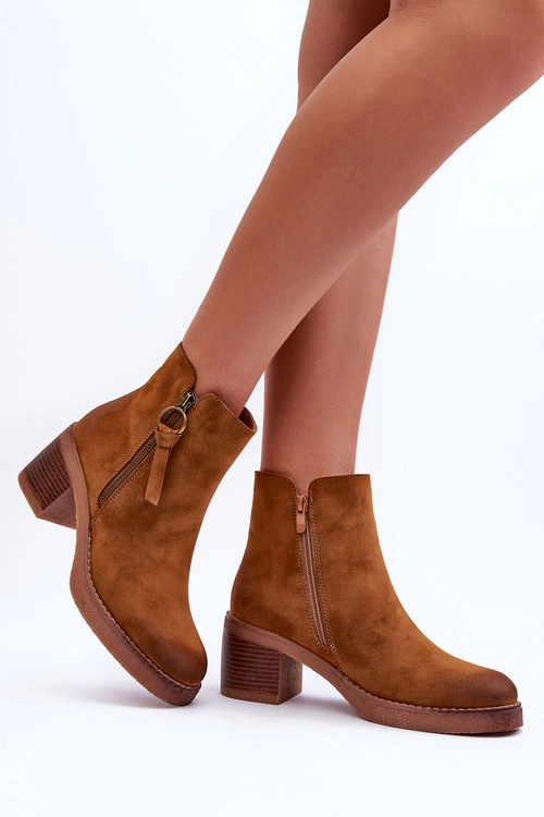 Zamszowe Klasyczne Botki Damskie Brązowe Limoso