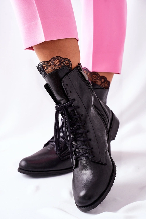 Botki Damskie Skórzane Ocieplane Nicole Czarne 2193