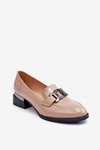 Lakierowane Półbuty Mokasyny Na Obcasie Beżowe Sakina