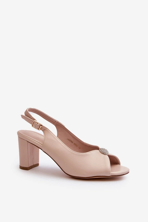 Eleganckie Sandały Na Słupku Z Ozdobą Beżowe Trasea