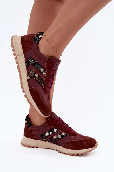 Skórzane Zamszowe Sneakersy Damskie D&A GR62-6015 Bordowe