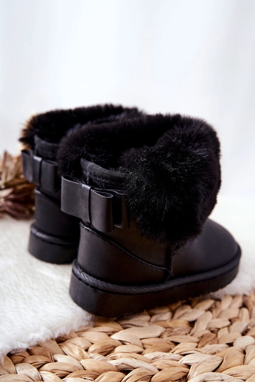Skórzane Dziecięce Botki Śniegowce Z Futerkiem Czarne Madie
