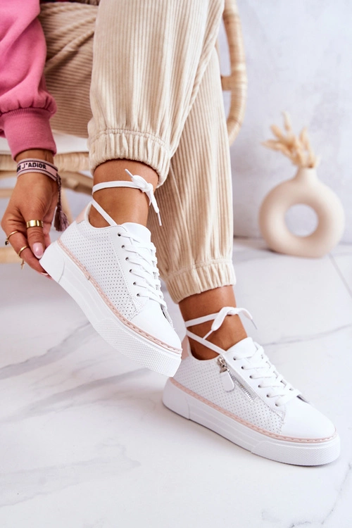 Sportowe Buty Na Platformie Biało-Różowe Louisa