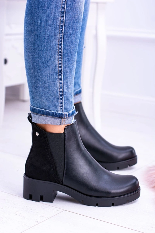 Czarne Płaskie Ocieplane Botki Murcio