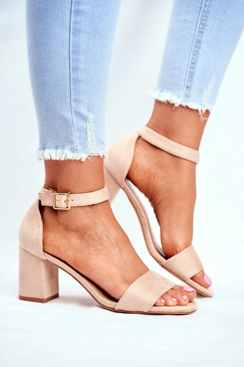 Zamszowe Sandały Na Słupku Vinceza 20-17058 Beżowe