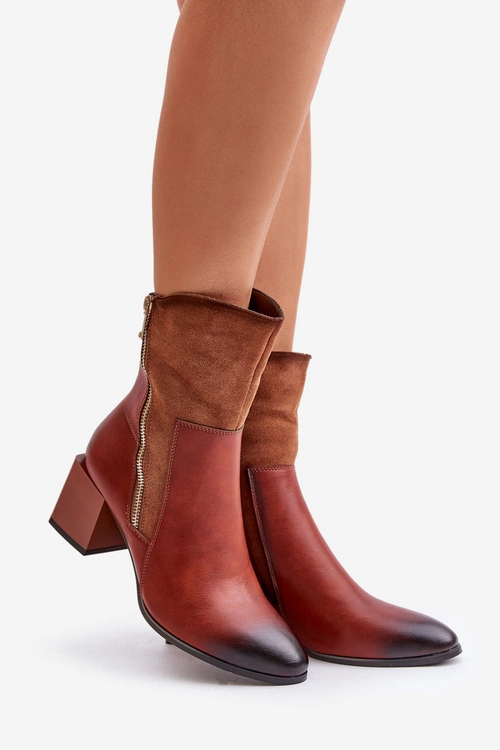 Ocieplane Botki Damskie Na Obcasie Słupku Brązowe Relabina