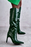 Skórzane Kozaki Na Szpilce Zielone Rissa