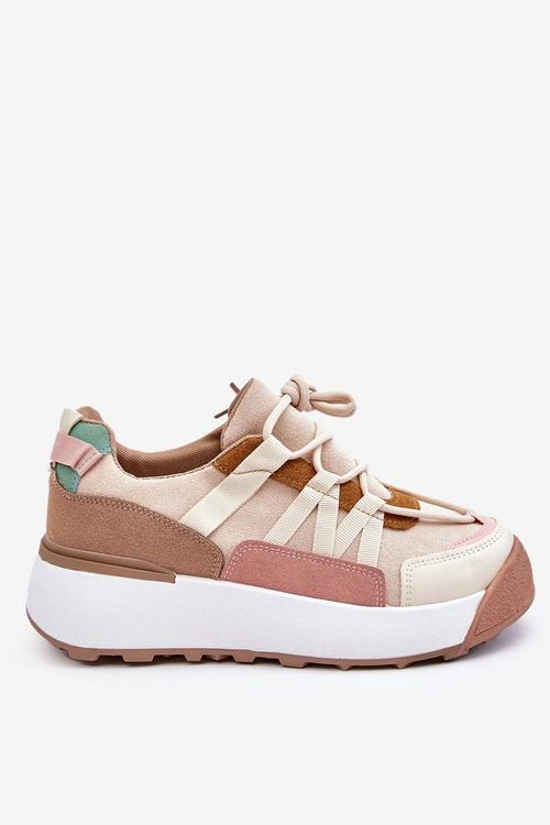 Damskie Zamszowe Buty Sportowe Na Platformie Beżowo-Brązowe Rohan