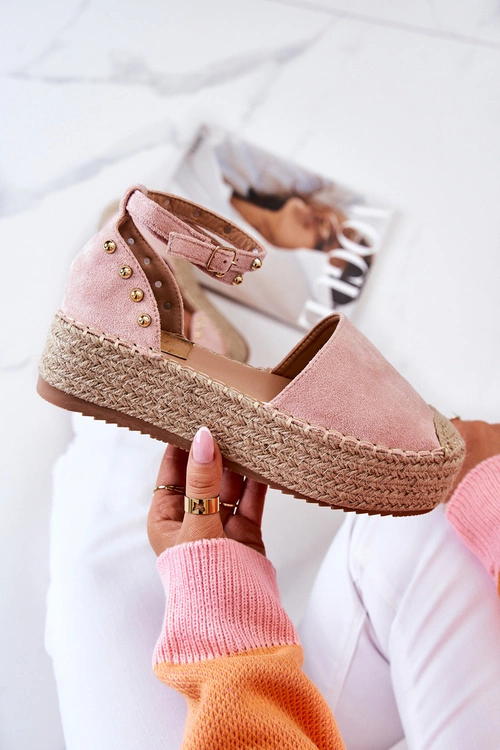 Espadryle Sandały Z Dżetami Różowe Lillian