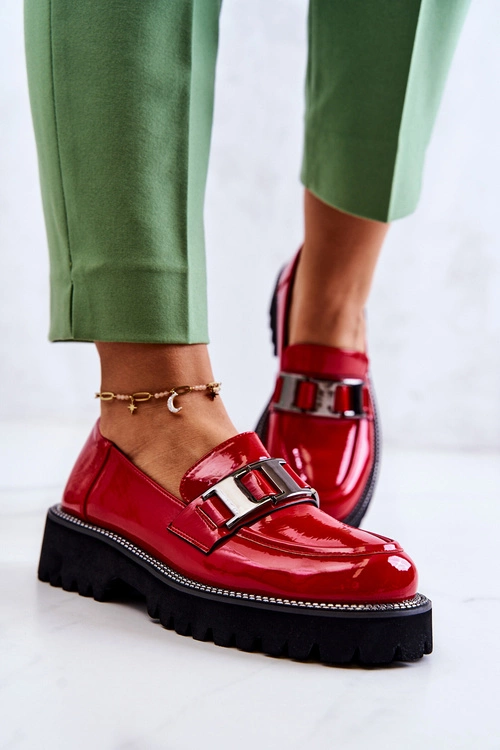 Lakierowane Skórzane Półbuty Czerwone Corine