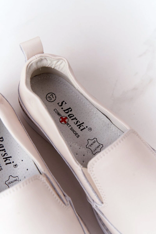Damskie Skórzane Tenisówki Slip-On S.Barski Beżowe