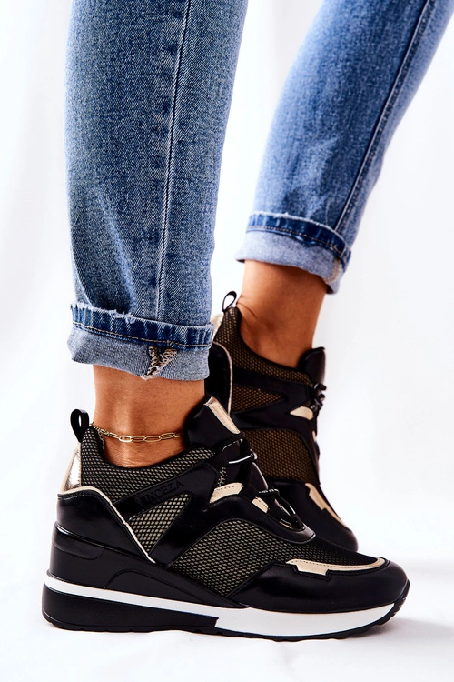 Sportowe Damskie Buty Sneakersy Czarno-Złote Colli