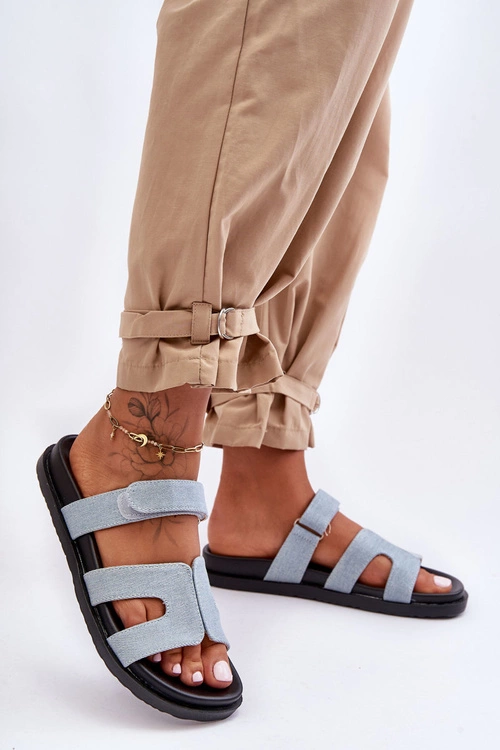 Materiałowe Damskie Klapki Na Rzep Jasnoniebieskie Jose