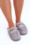 Kapcie Damskie Z Futerkiem I Napisem Szare Kalelia
