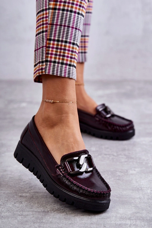 Damskie Skórzane Mokasyny Na Platformie Bordowe Venesia