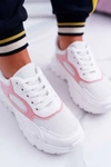 Sportowe Damskie Buty Gruba Podeszwa Biało Różowe HighStep