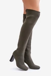Kozaki Ze Skarpetkową Cholewką Za Kolano Na Słupku Ciemnozielone Esanira