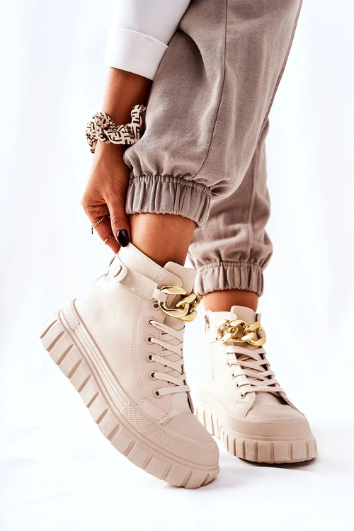 Wysokie Trampki Na Platformie Beżowe Standies