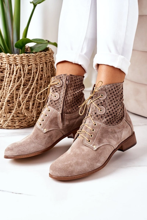 Zamszowe Botki Z Ażurowym Wzorem Cappuccino Josie