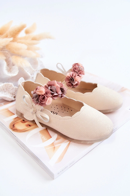 Dziecięce Balerinki Na Rzepy Kwiaty Jasnobeżowe Caitlin