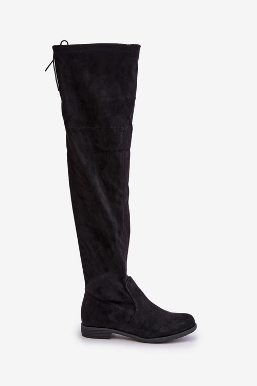 Kozaki Na Płaskim Obcasie Za Kolano Z Eko Zamszu Czarne Linnithia