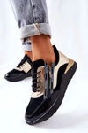Skórzane Sportowe Buty Sneakersy Czarno Złote Minor