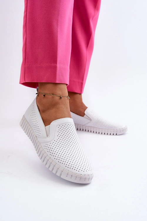 Damskie Ażurowe Półbuty Skórzane Wsuwane Białe Theophia