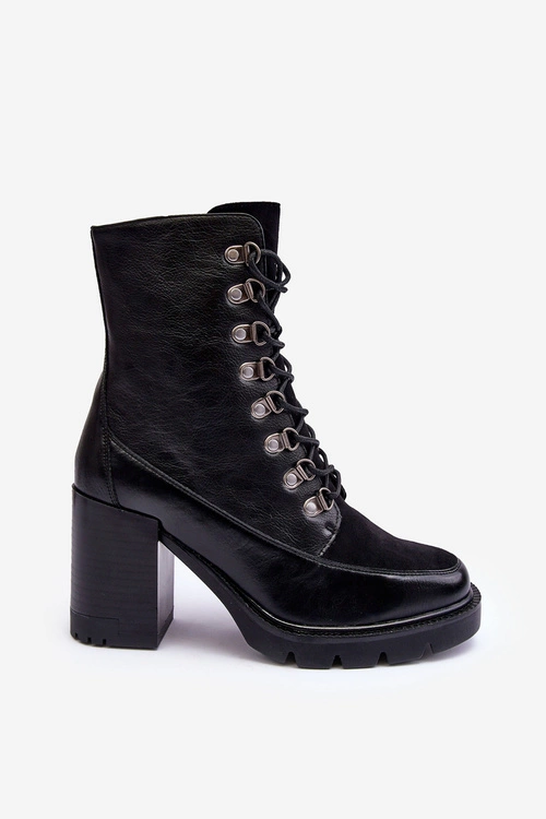 Masywne Sznurowane Botki Na Słupku Czarne Lathia