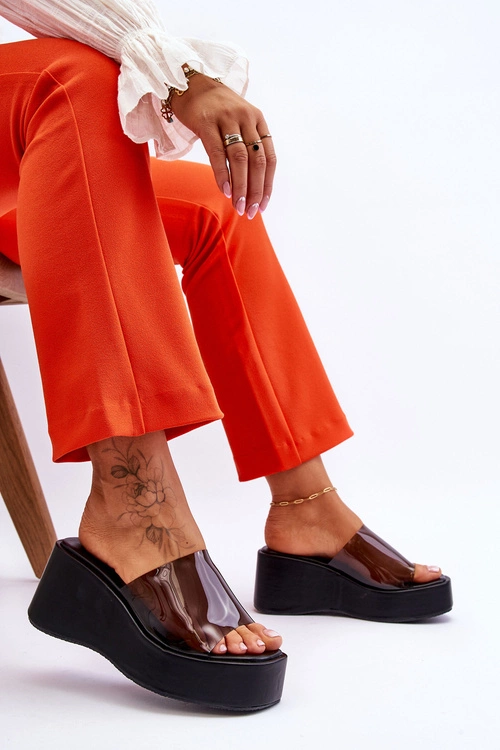 Damskie Transparentne Klapki Na Koturnie Czarne Eliane