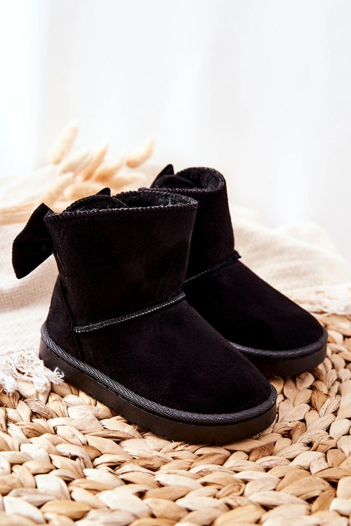 Dziecięce Ocieplane Śniegowce Z Kokardą Czarne Lolila