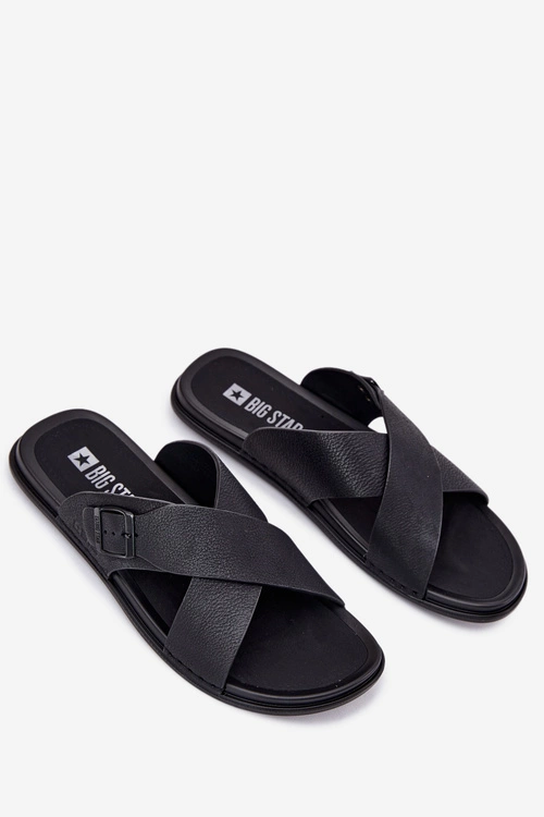 Skórzane Klapki Męskie Z Klamrą Big Star RR174076 Czarne