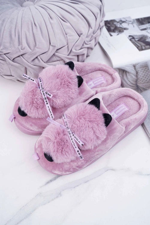 Papcie Damskie Z Futerkiem Kotek Różowe Kitty