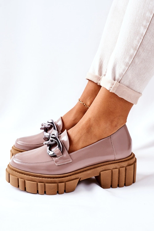 Damskie Półbuty Loafery Skórzane Cappuccino Laura Messi 2339