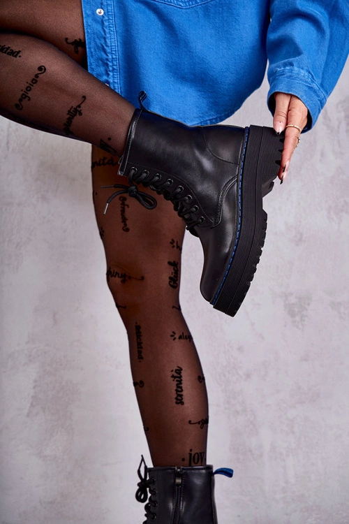 Damskie Wiązane Botki Glany Czarne Callie